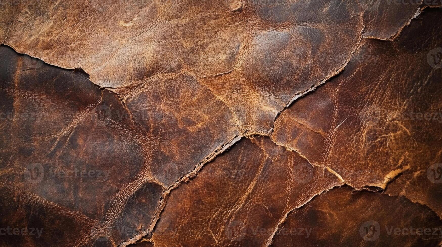 Close-up of Cracked and Worn Brown Leather photo