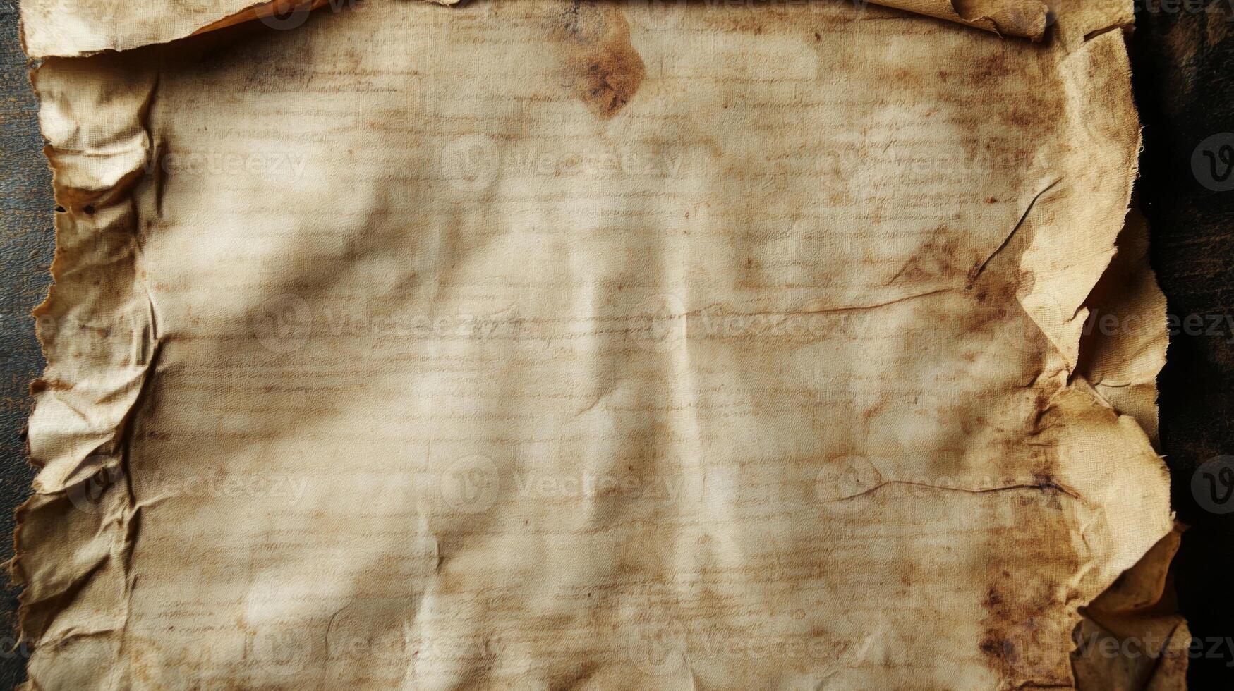 Close-up of a Crumpled, Worn, and Aged Parchment Paper photo