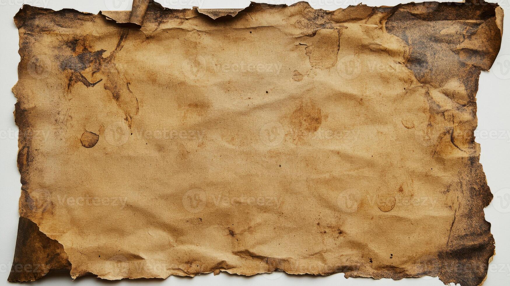 Aged and Stained Paper Sheet with Irregular Edges photo