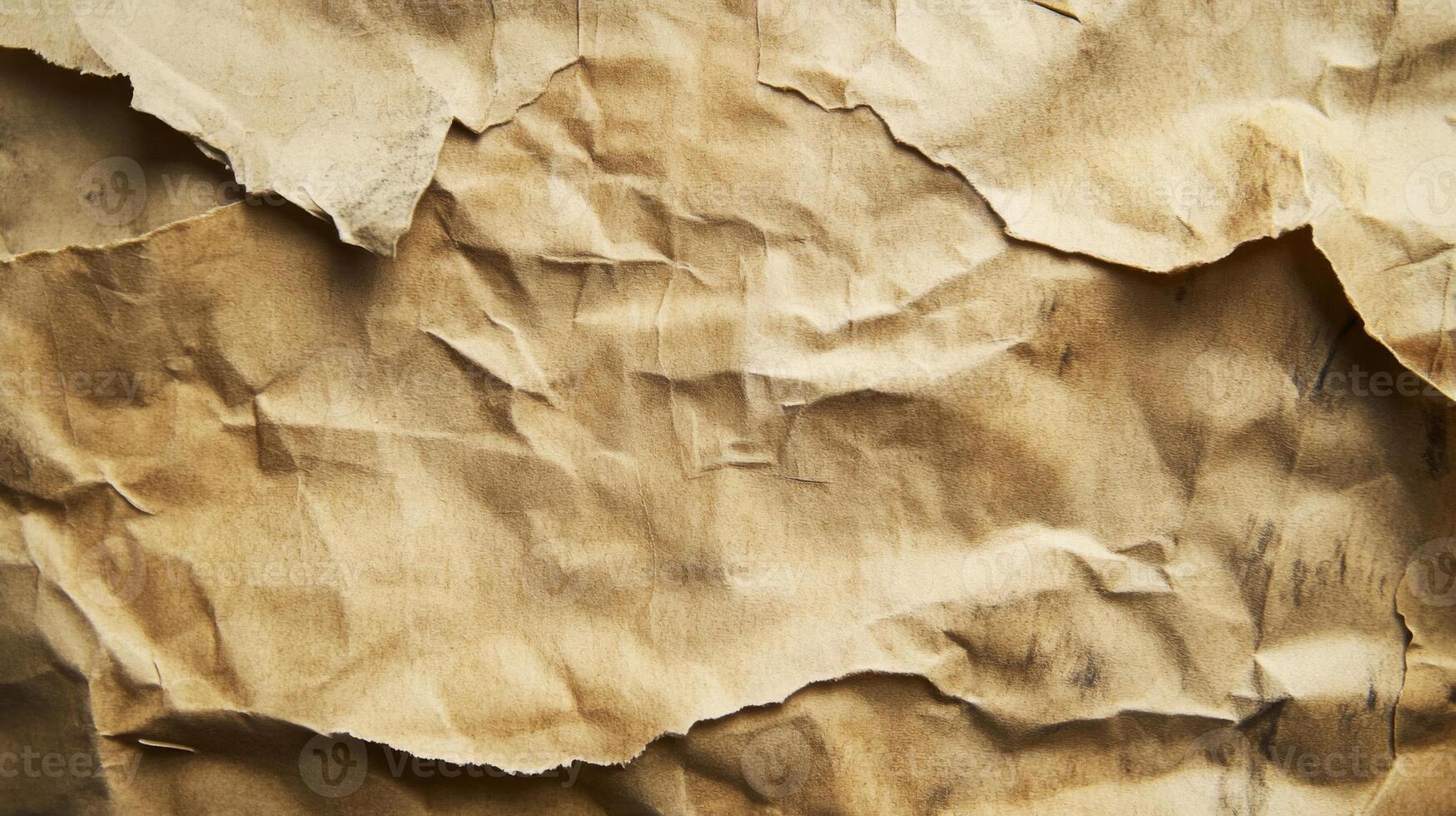 Close-up of Crumpled Brown Paper with Torn Edges photo