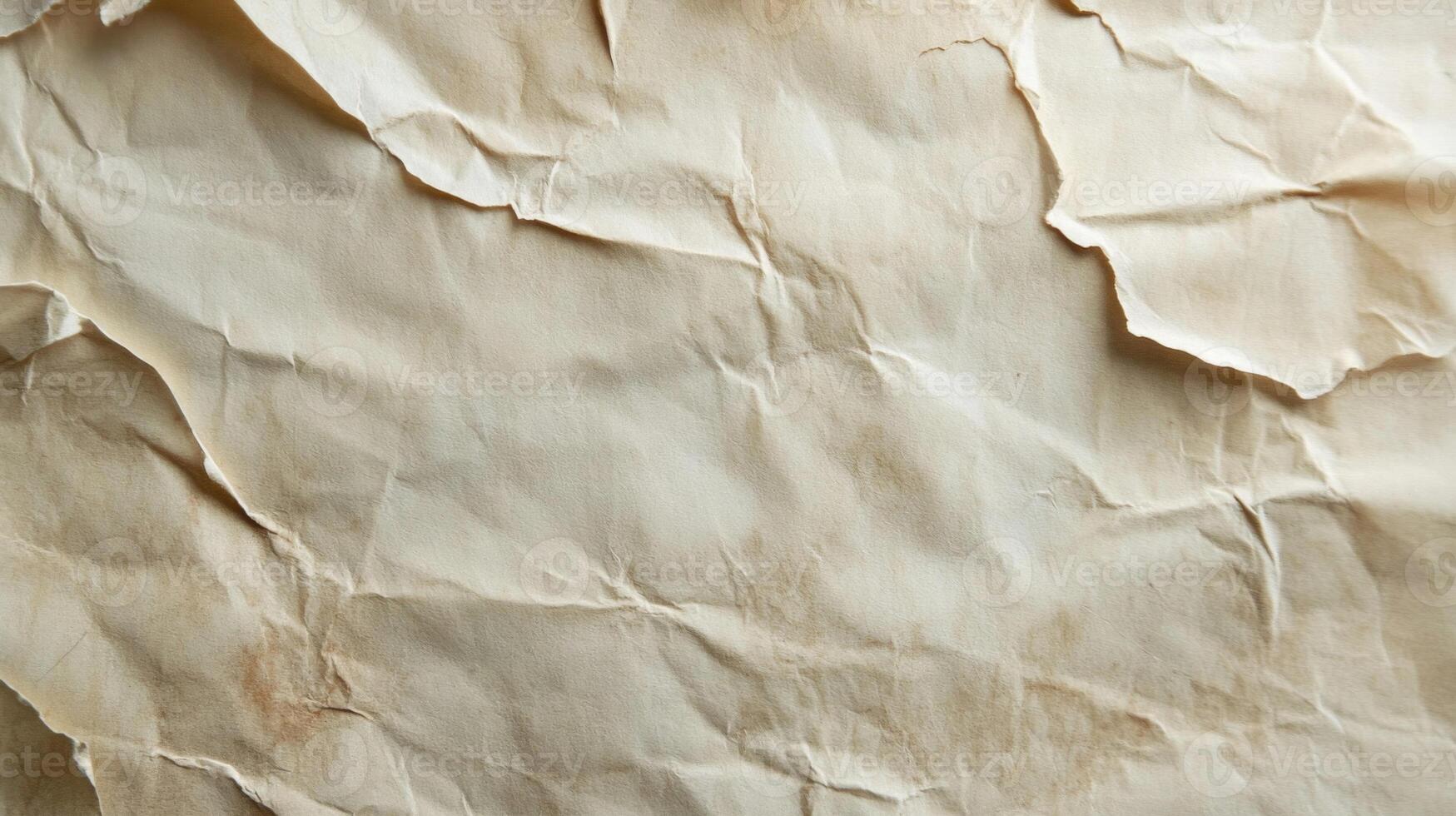 Close-up of a Crumpled and Stained Beige Paper Texture photo