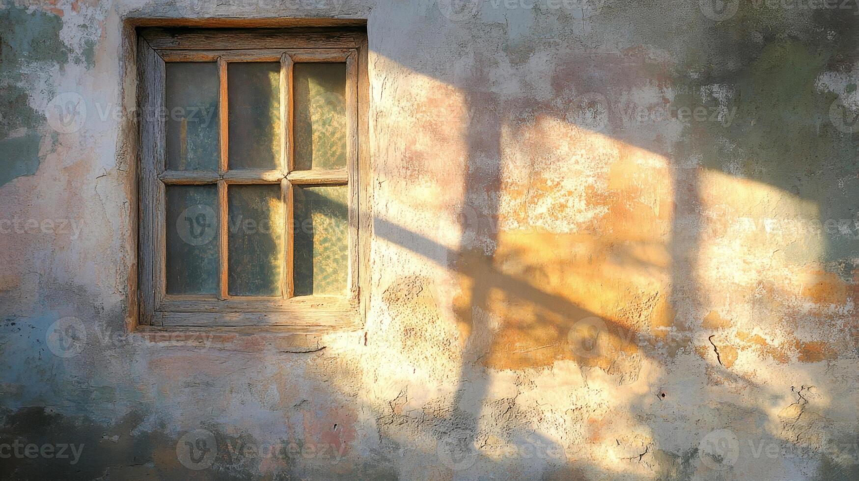 Sunlight Streaming Through a Window on a Weathered Wall photo