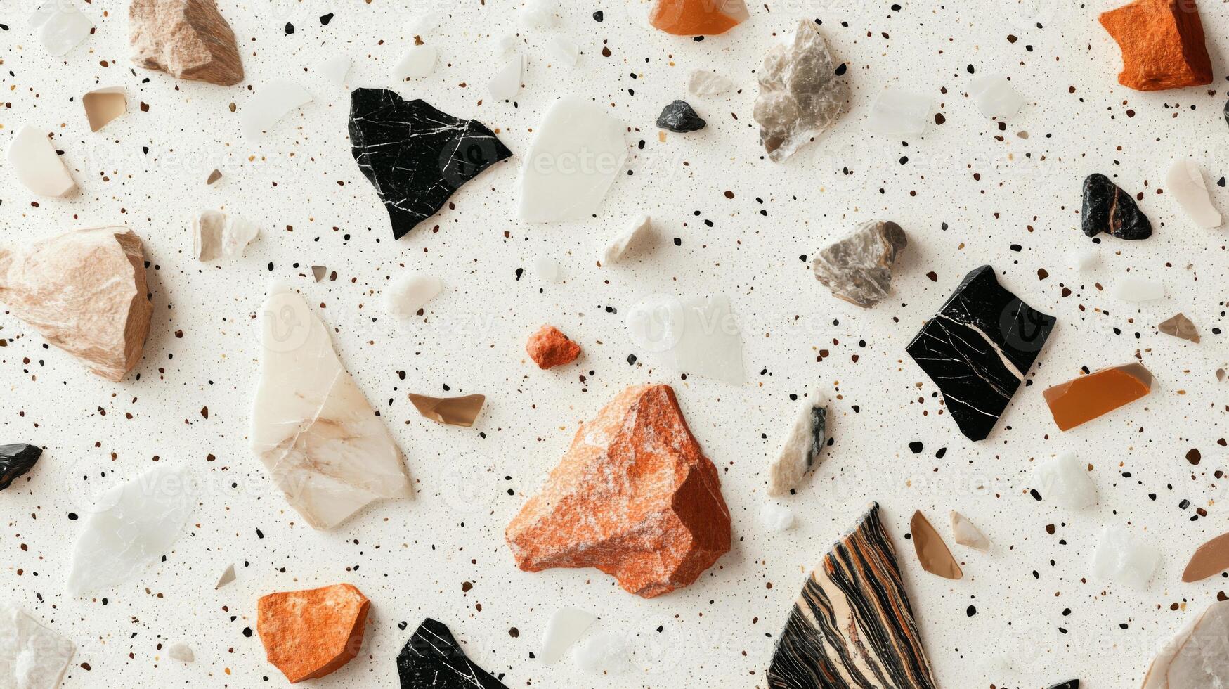 Scattered Stone and Mineral Fragments on a White Speckled Surface photo
