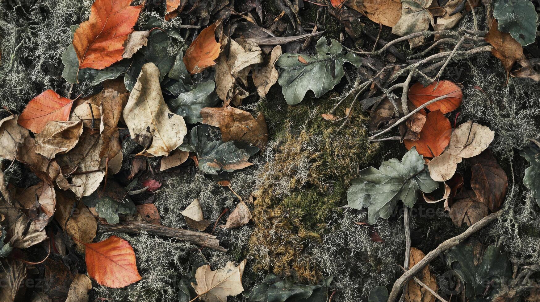 A Patch of Moss Amongst Fallen Leaves photo