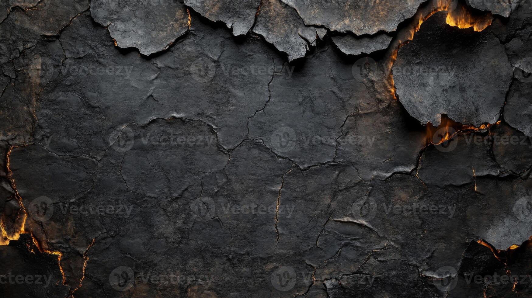 Cracked and Burned Black Surface with Glowing Edges photo
