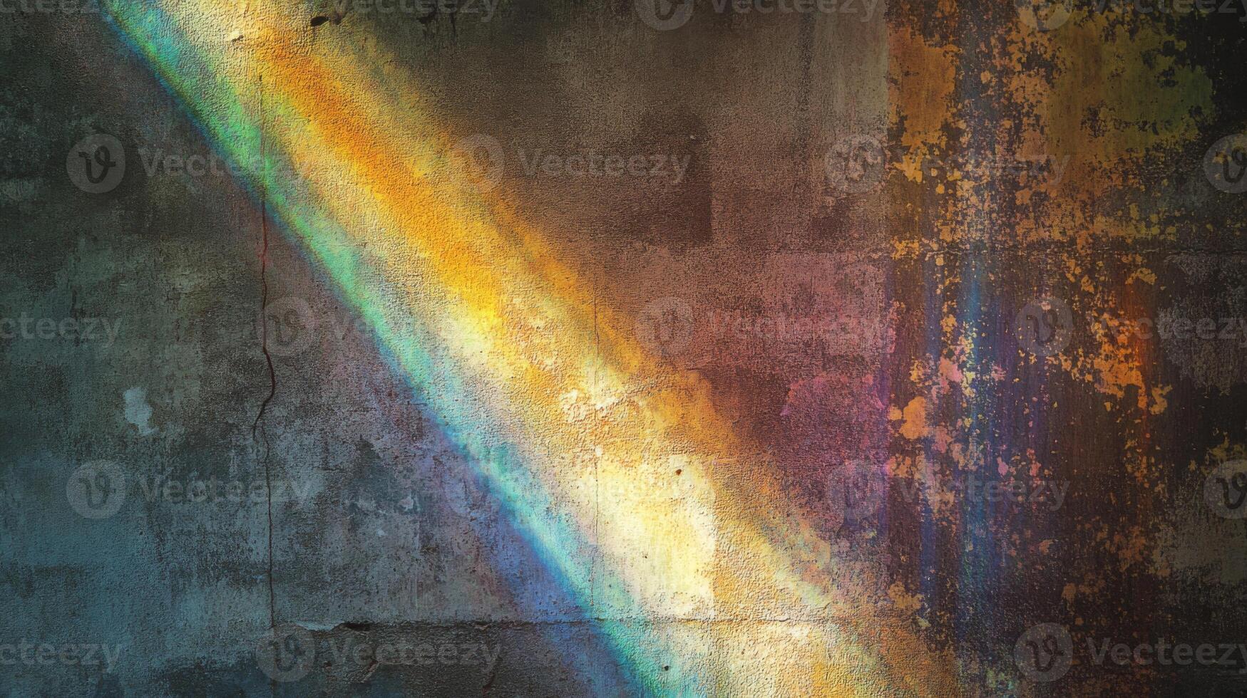 Rainbow Light Shining on a Cracked Concrete Wall photo
