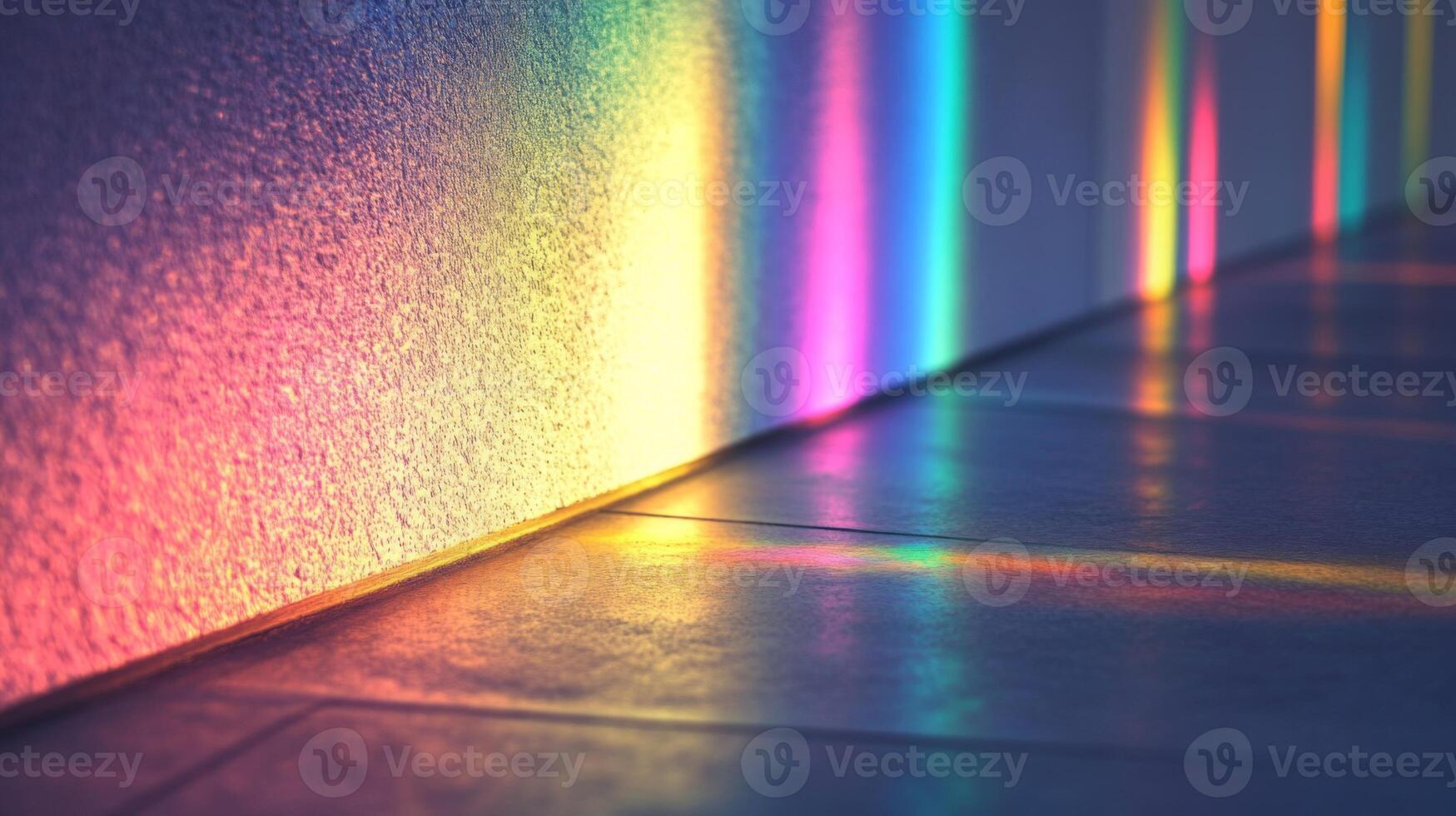 Rainbow Light Streaks on a Wall and Floor photo