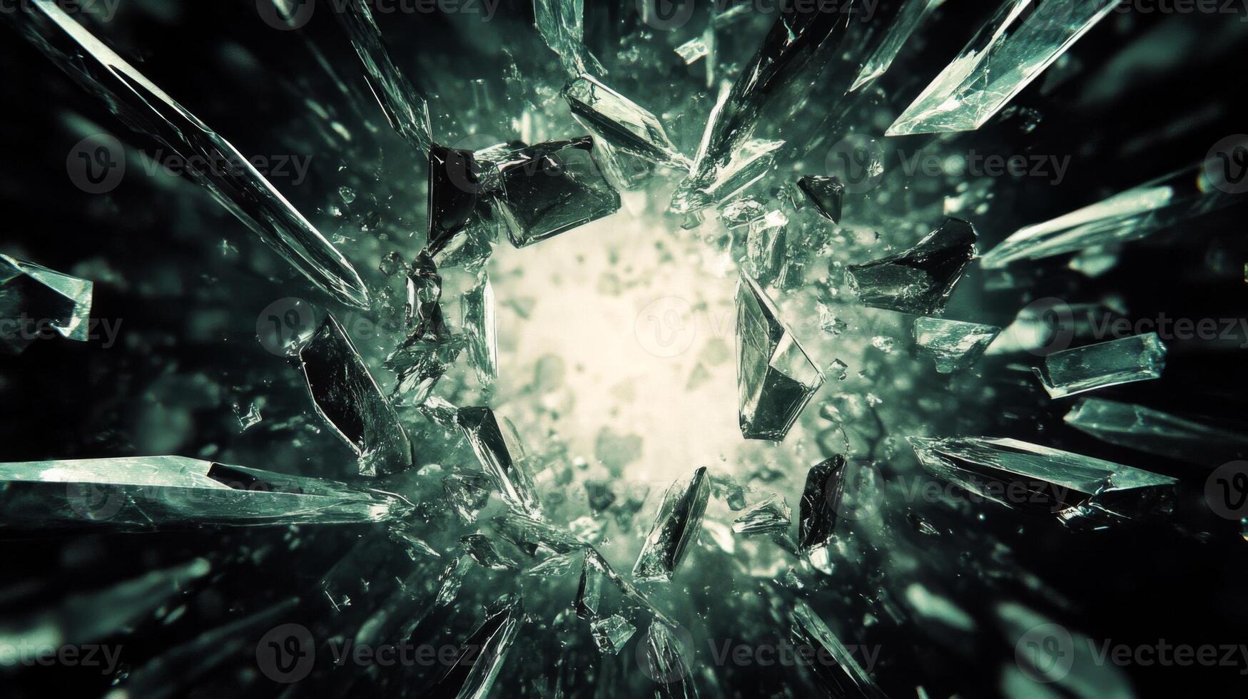 A Shattered Glass Explosion Creates a Circle of Sharp Shards photo