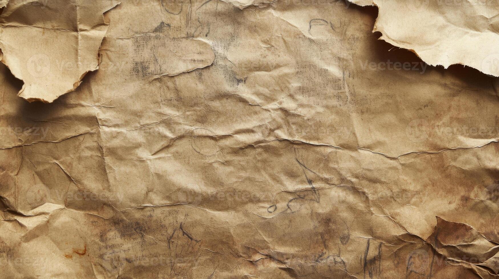 Close-up of Crumpled, Aged Paper with Pencil Marks photo