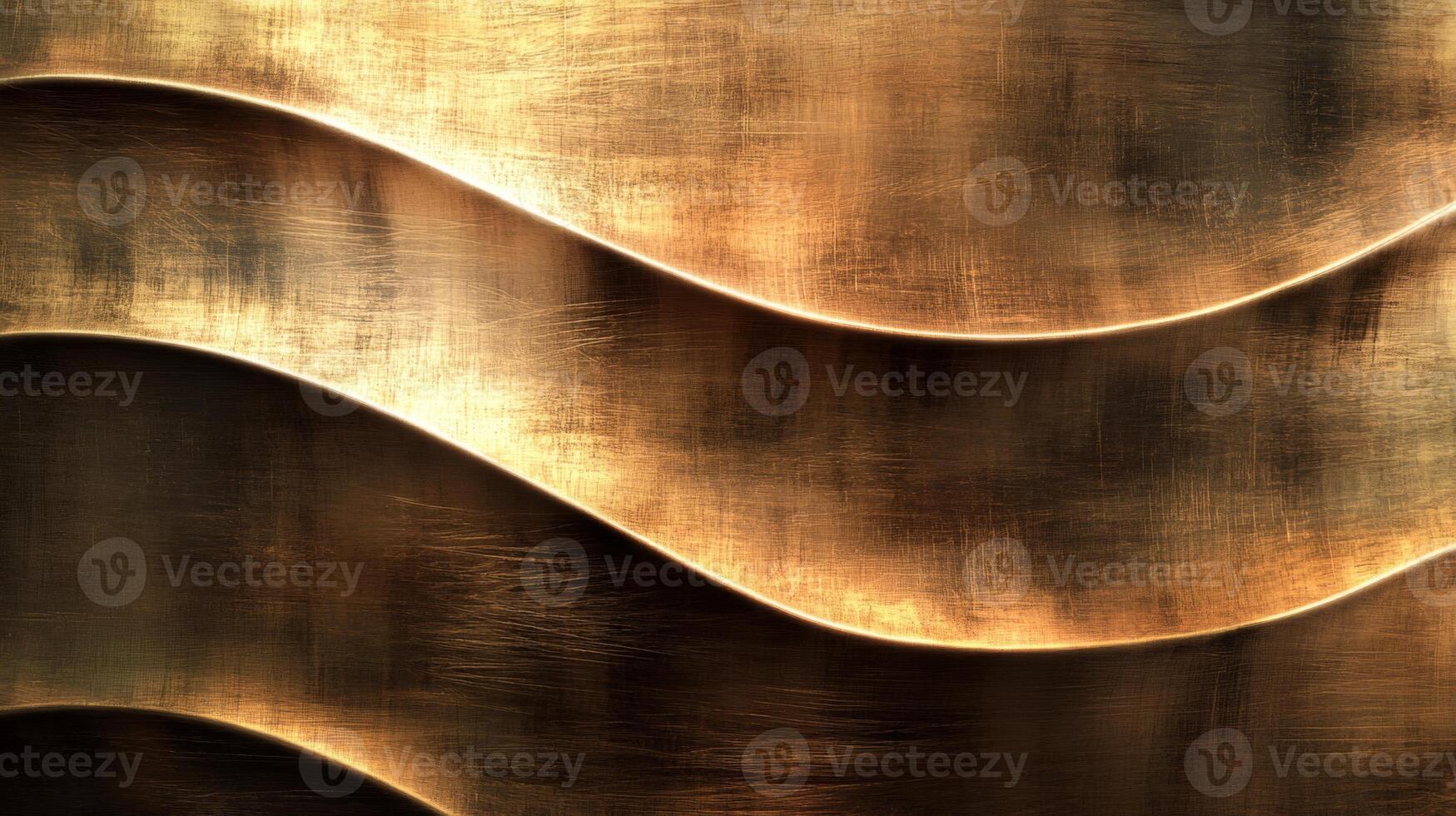 Abstract Wavy Texture of Brushed Golden Metal photo