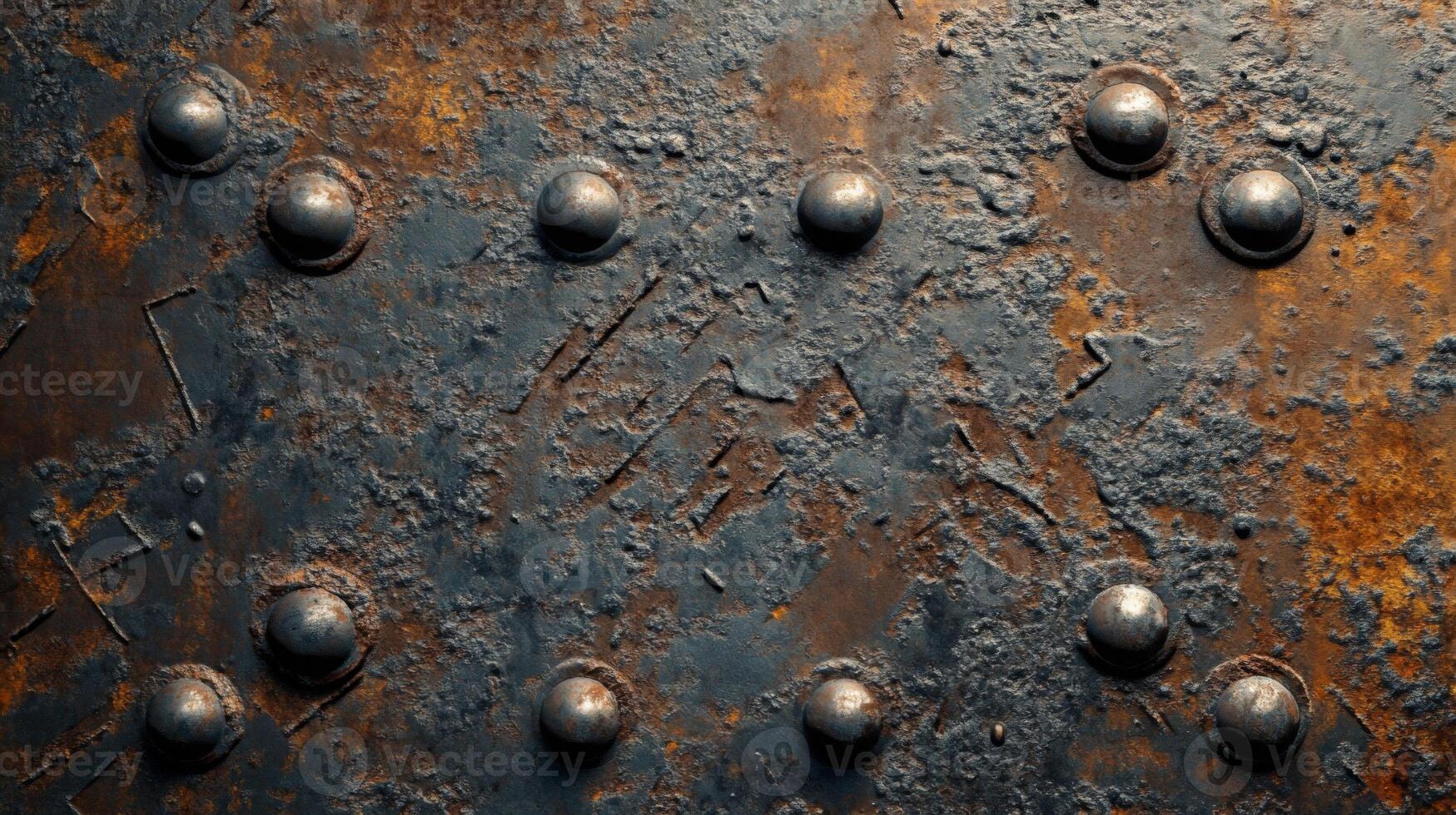 Rusty Metal Surface with Rivets and Scratches photo