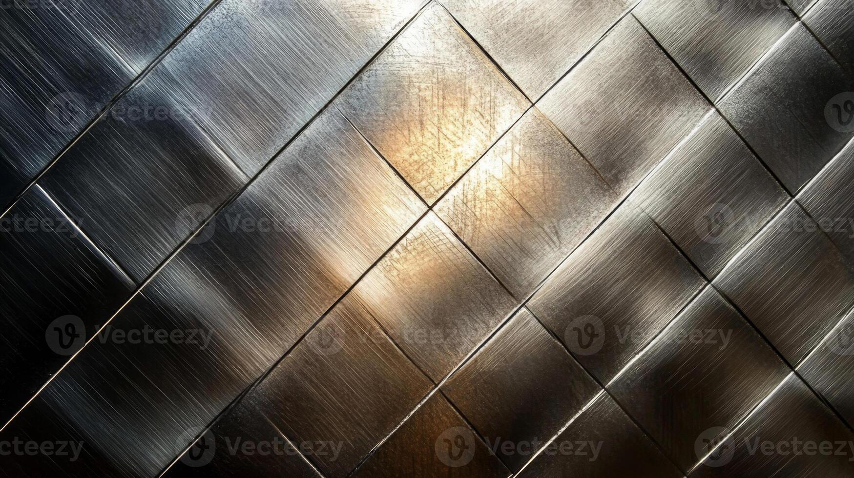A close-up shot of a brushed metal surface with a diamond pattern. photo
