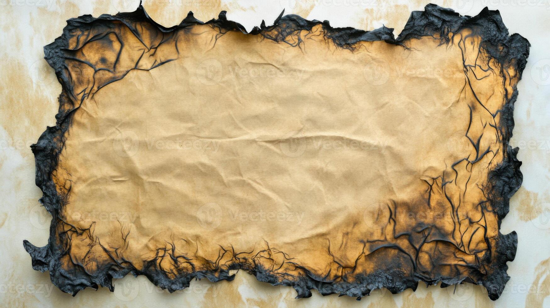 Burnt Edges of a Crumpled Brown Paper Sheet photo