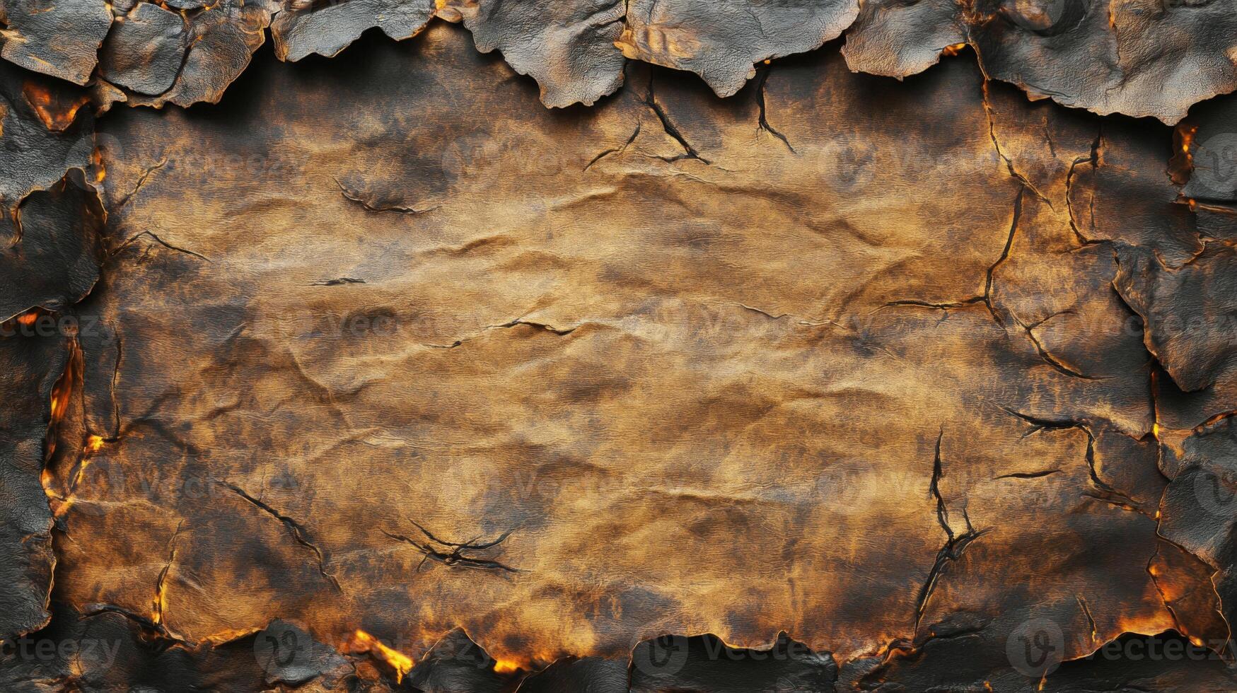 A Brown, Crumpled Sheet of Paper with a Burning Edge photo