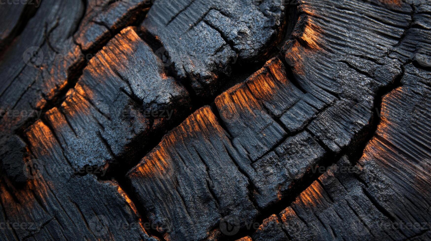 Close-up of Charred Wood with Glowing Edges photo