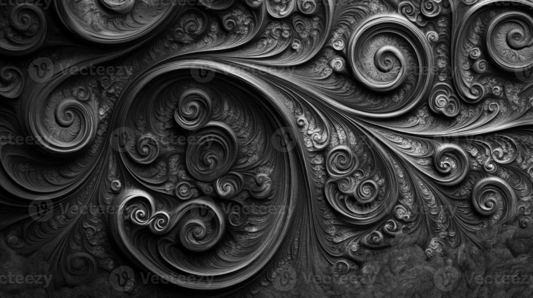 Abstract Black and White Swirling Floral Pattern photo