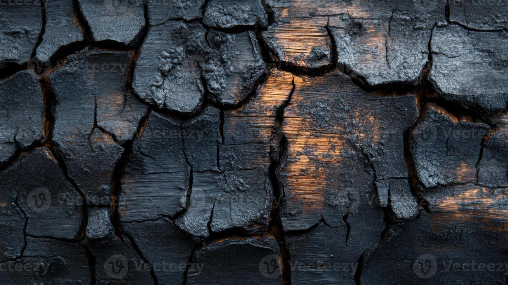 Blackened Wood Surface with Cracks and Patch of Untouched Grain photo