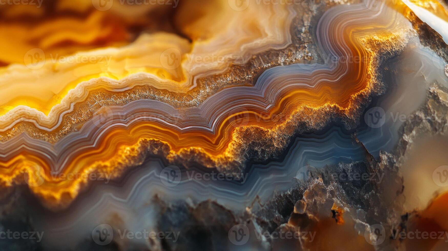 Close-up of Agate Stone with Swirling Bands of Orange, Gray, and White photo