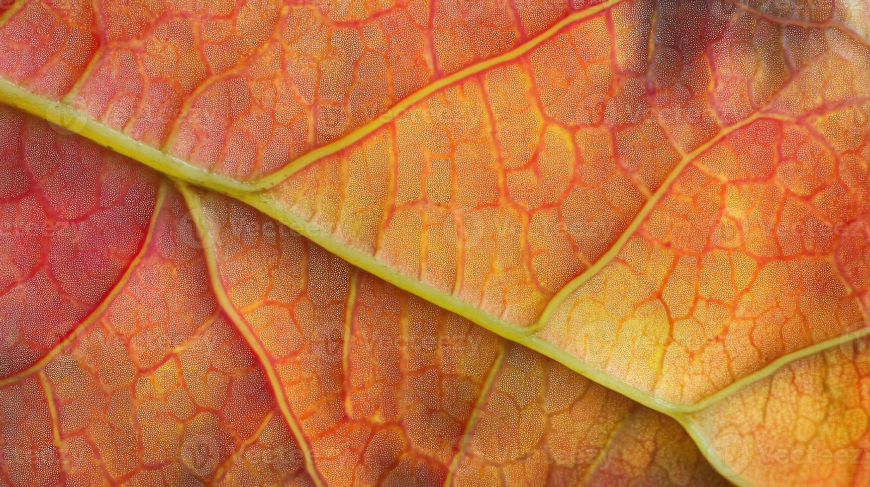 Close-up of a Red and Yellow Leaf Vein Pattern photo