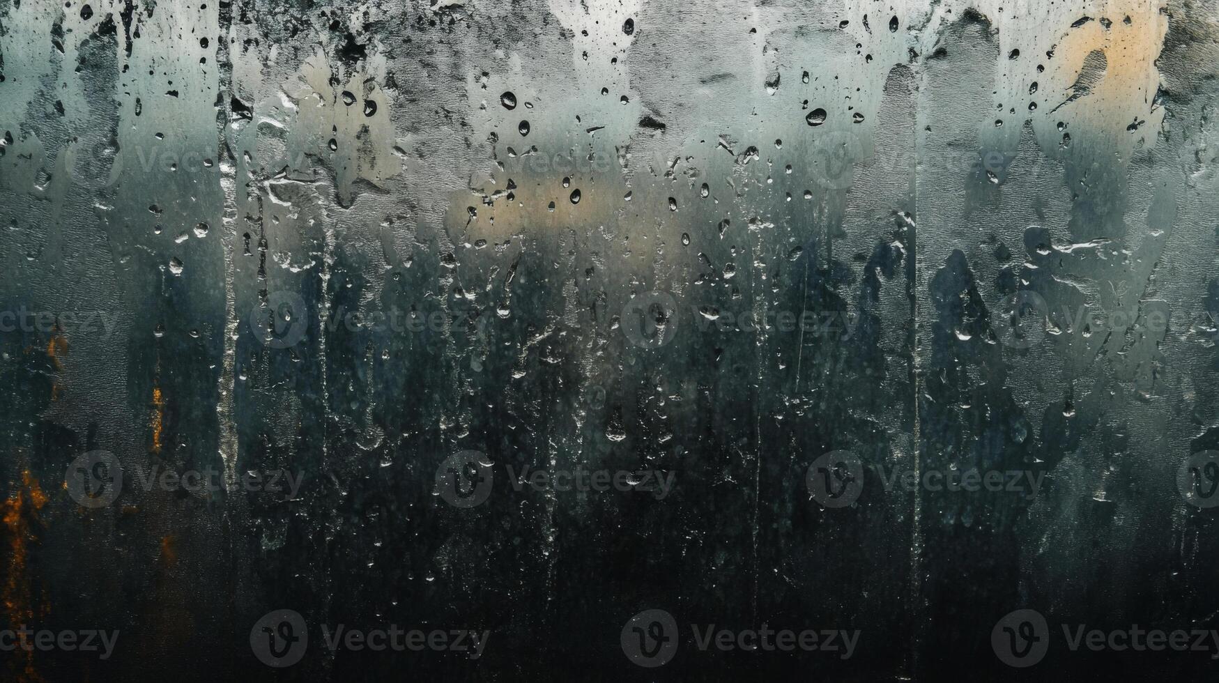 Water droplets on a dark, wet window pane photo