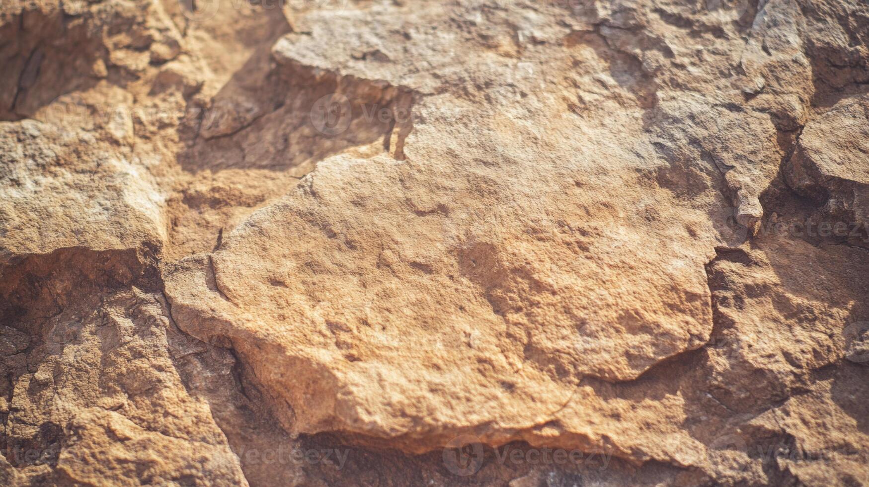 Close-up of Rough, Weathered Sandstone with Cracks and Texture photo