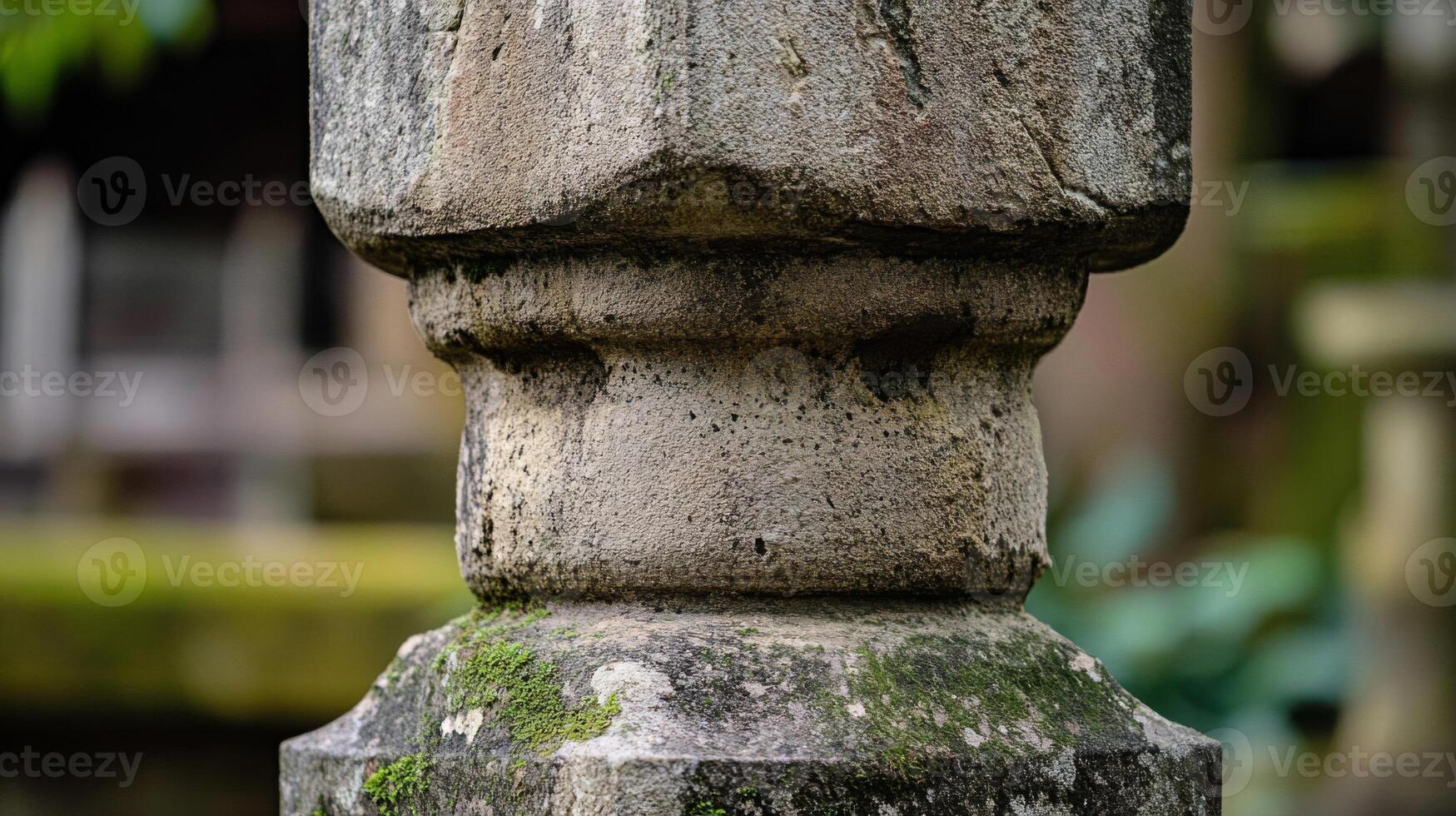 Close-up of Weathered Stone Column with Moss photo