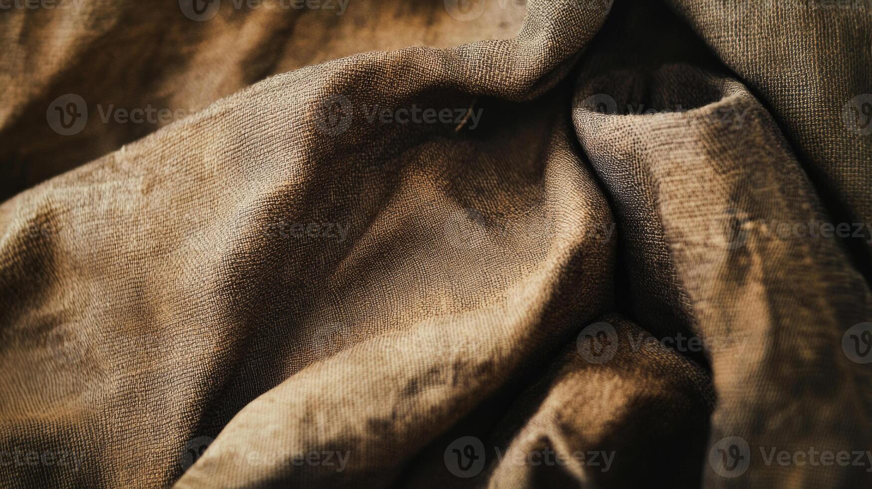 Close-up Texture of Brown Fabric with Wrinkles and Folds photo