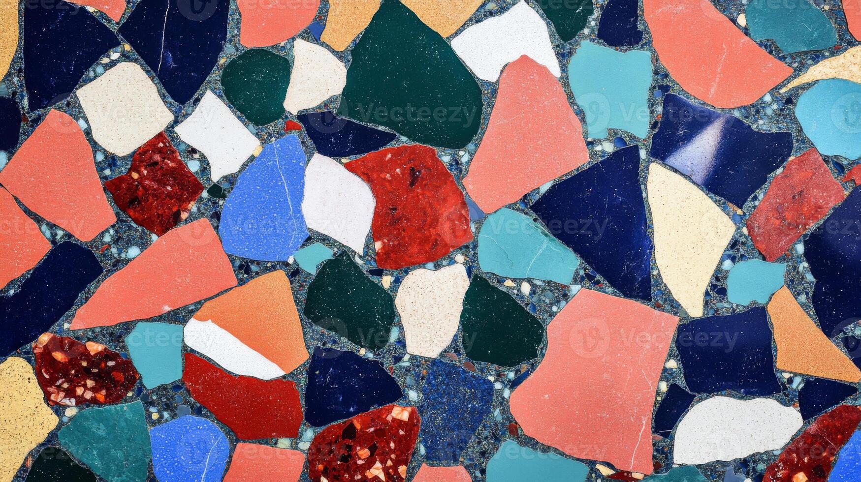 Abstract Mosaic Pattern of Irregularly Shaped Tiles in Various Colors photo