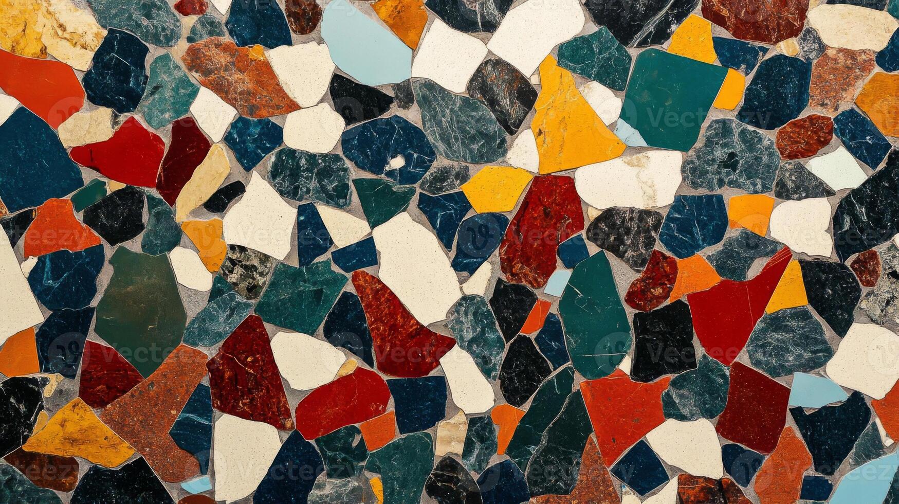 Abstract Mosaic Pattern Composed of Various Colored Stone Tiles photo