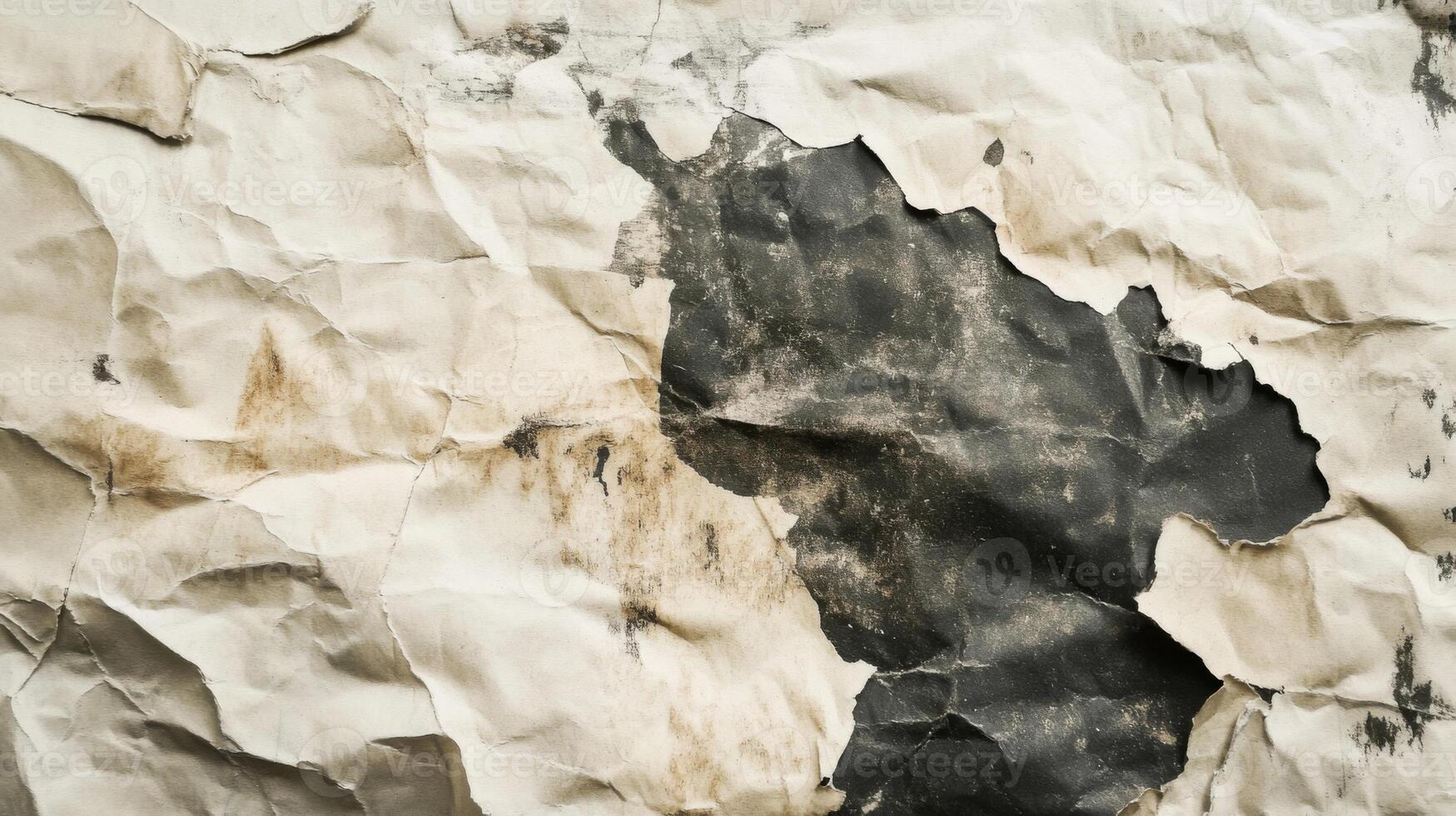 Torn and Crinkled Paper with Black and Brown Stains photo