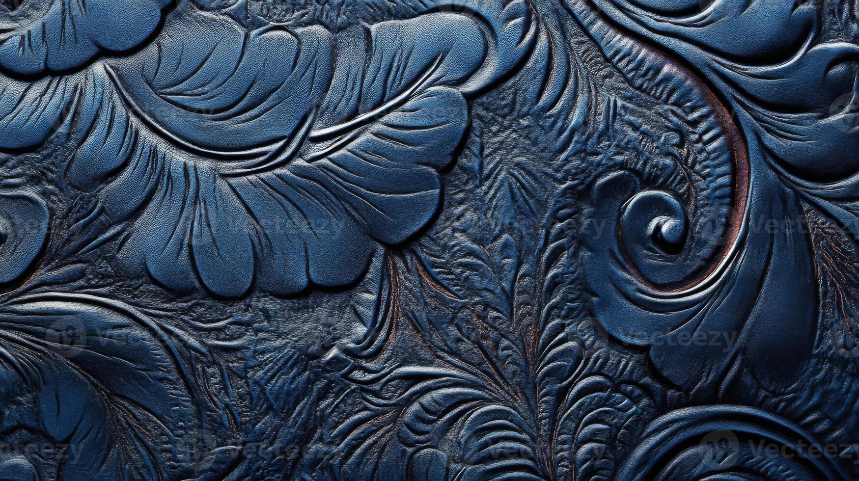 Deep Blue Embossed Leather with Floral Pattern photo