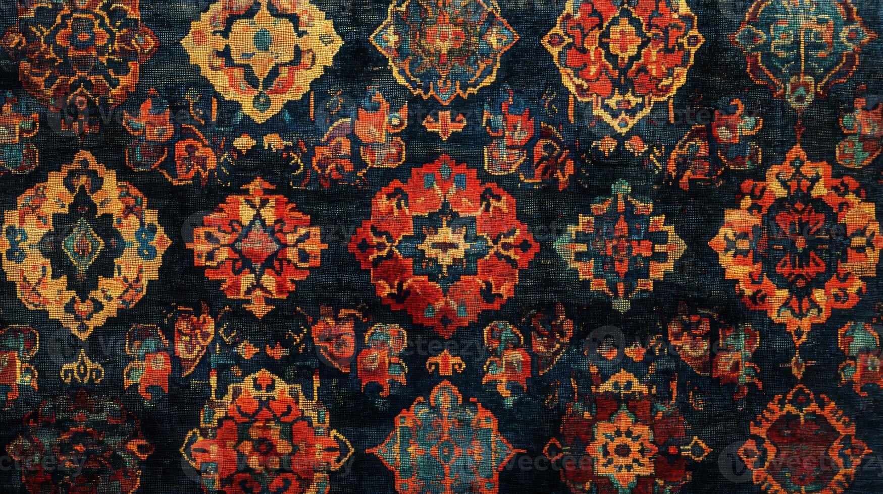 Detailed Intricate Persian Rug Pattern with Geometric Shapes and Floral Motifs photo
