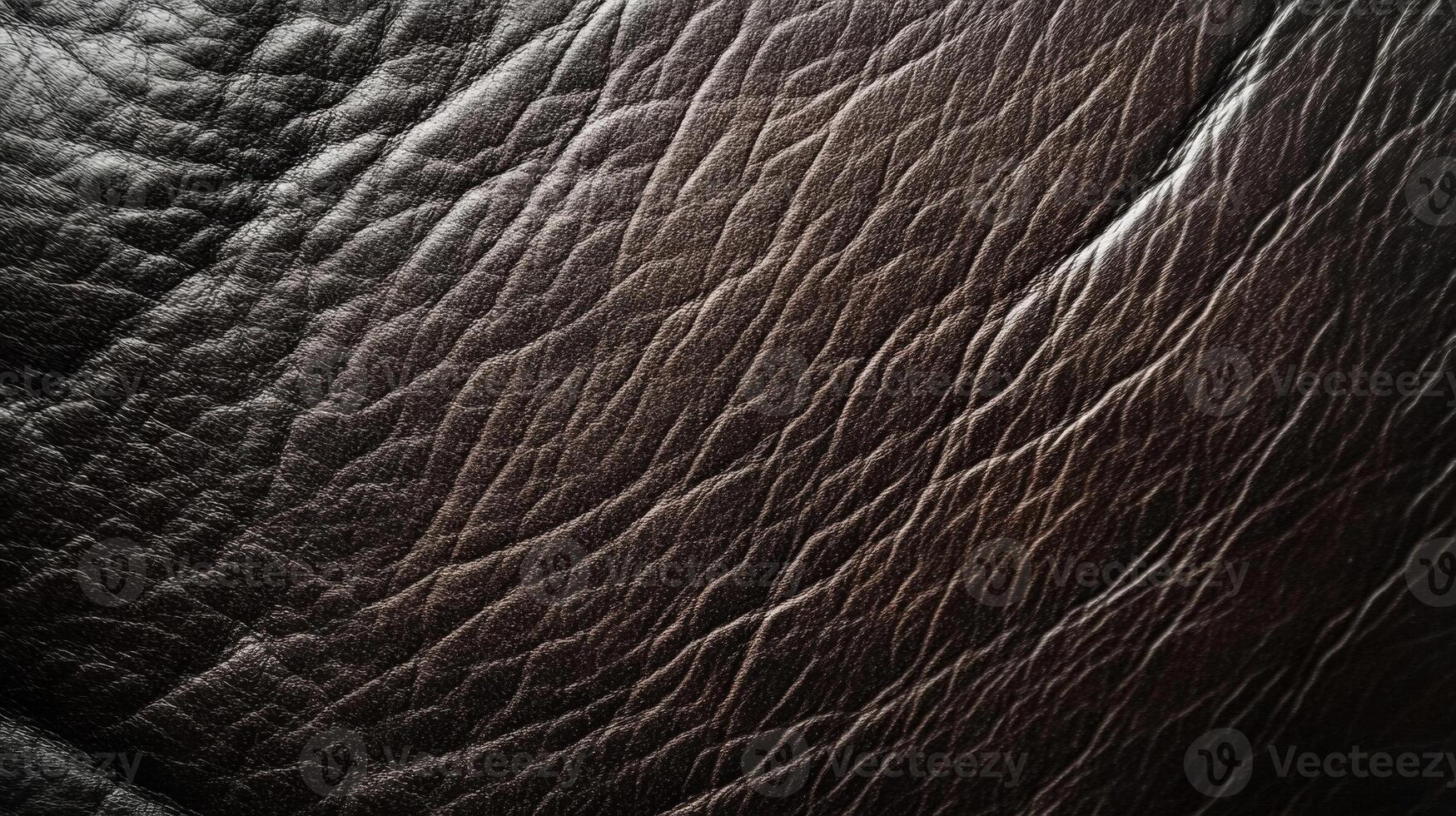Close-up Texture of Dark Brown Leather with Wrinkles and Grain photo