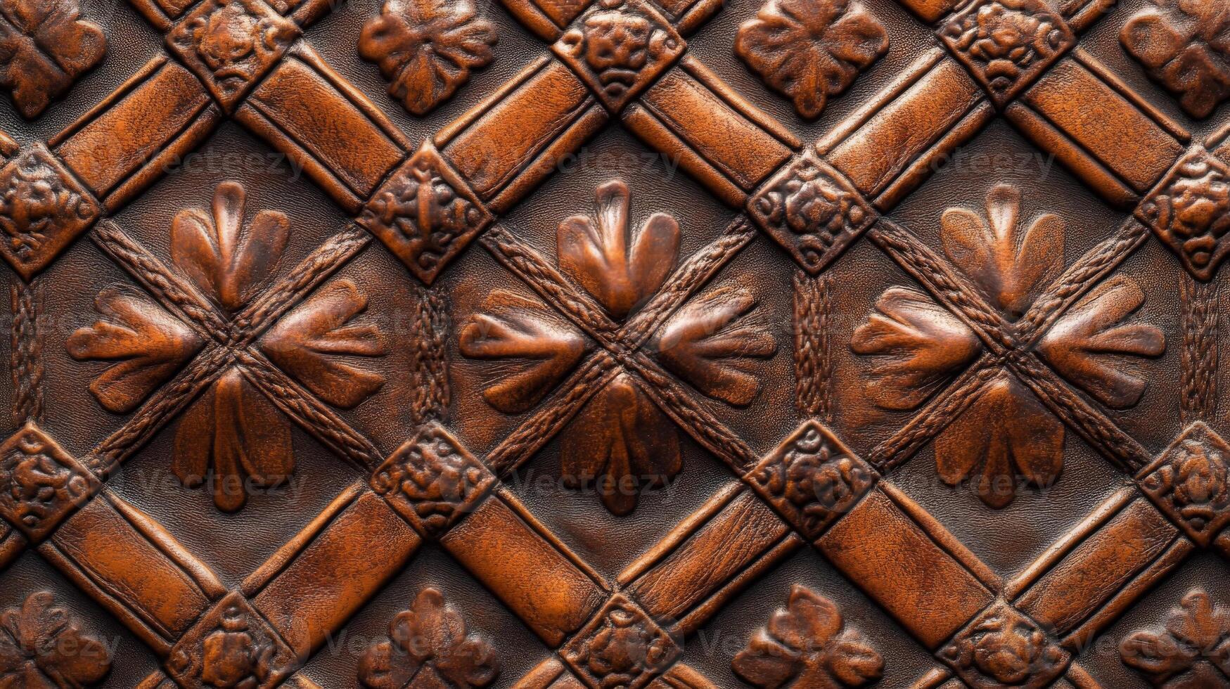 Intricate Brown Leather Pattern with Embossed Floral Motifs photo