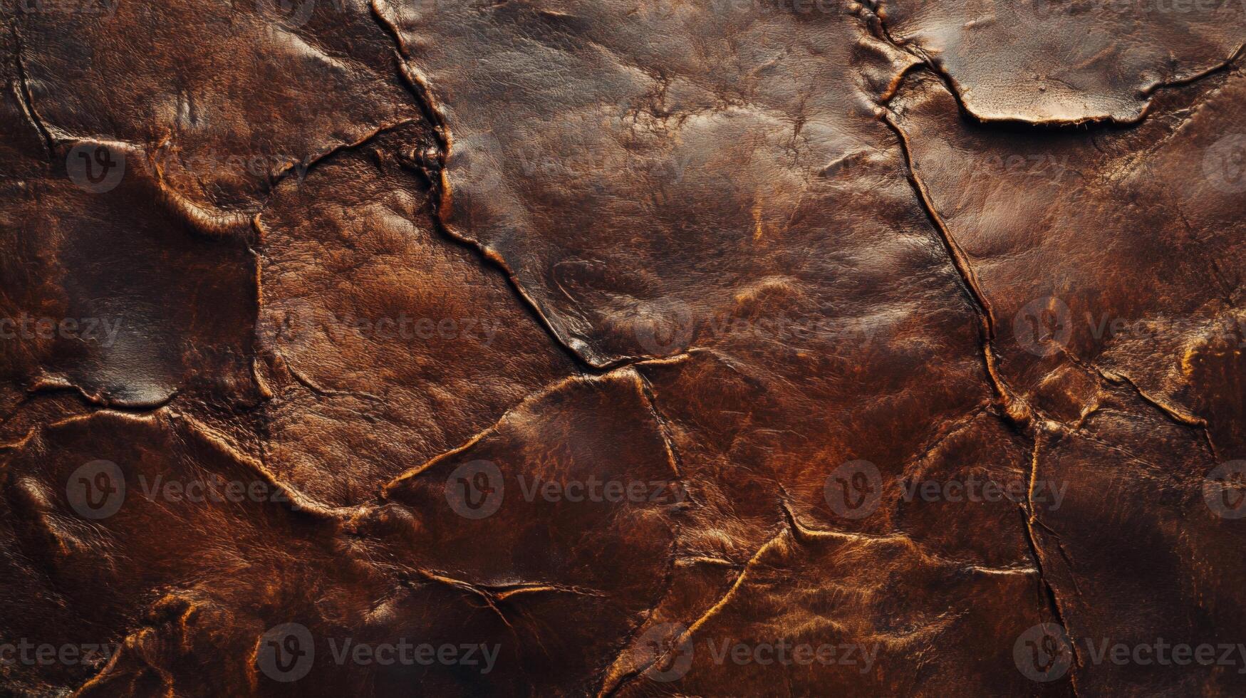 Close-up of Worn Brown Leather with Visible Cracks and Texture photo