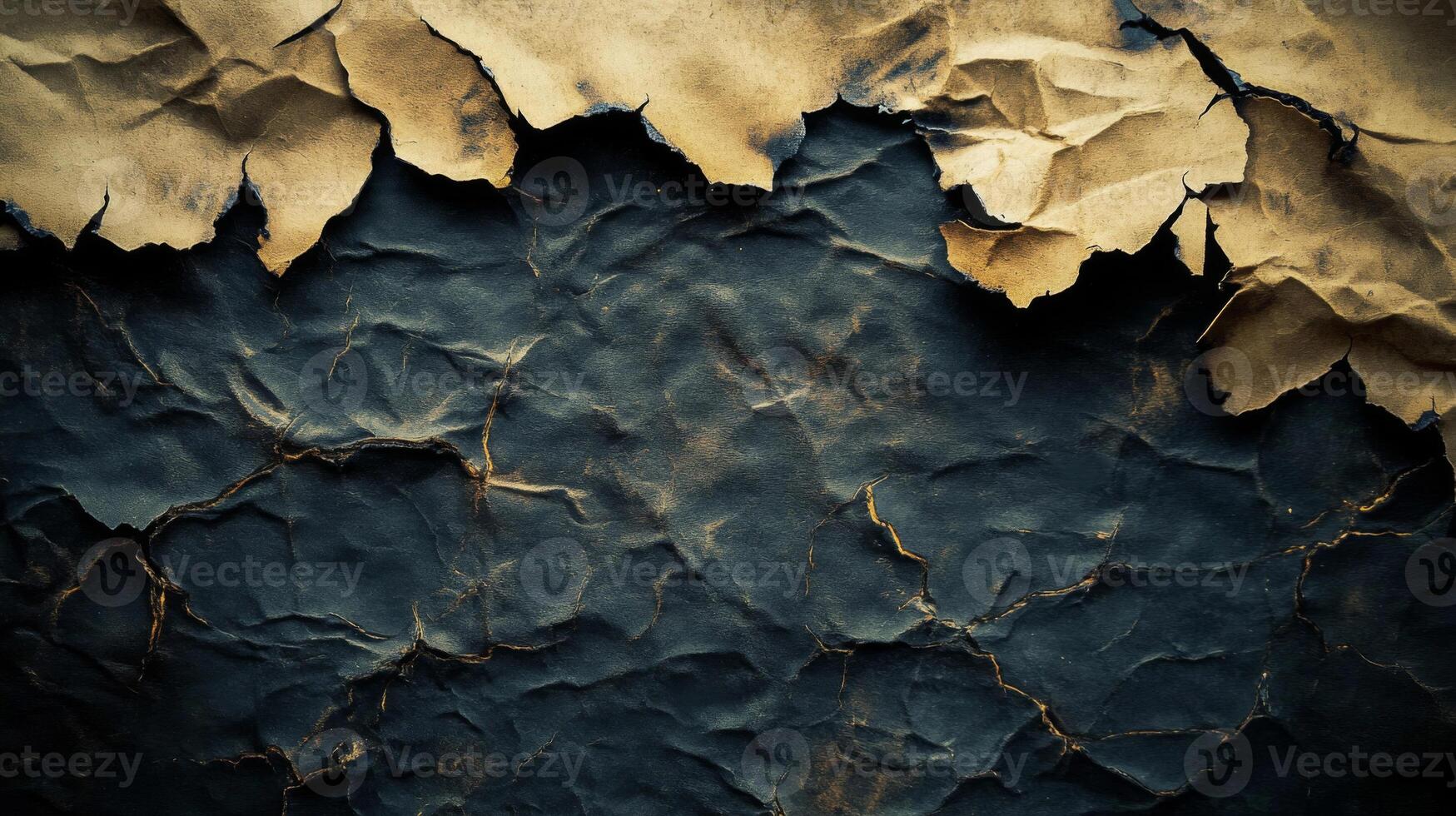 Burned and Crumpled Paper Texture with Golden Edges photo