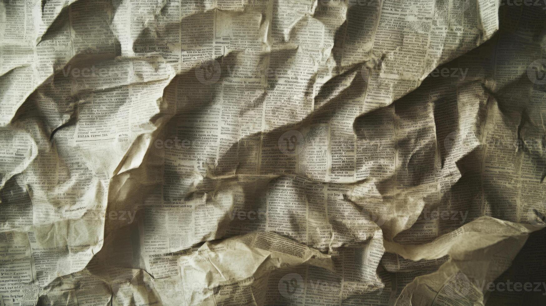 Crumpled Newspaper with Indecipherable Text photo