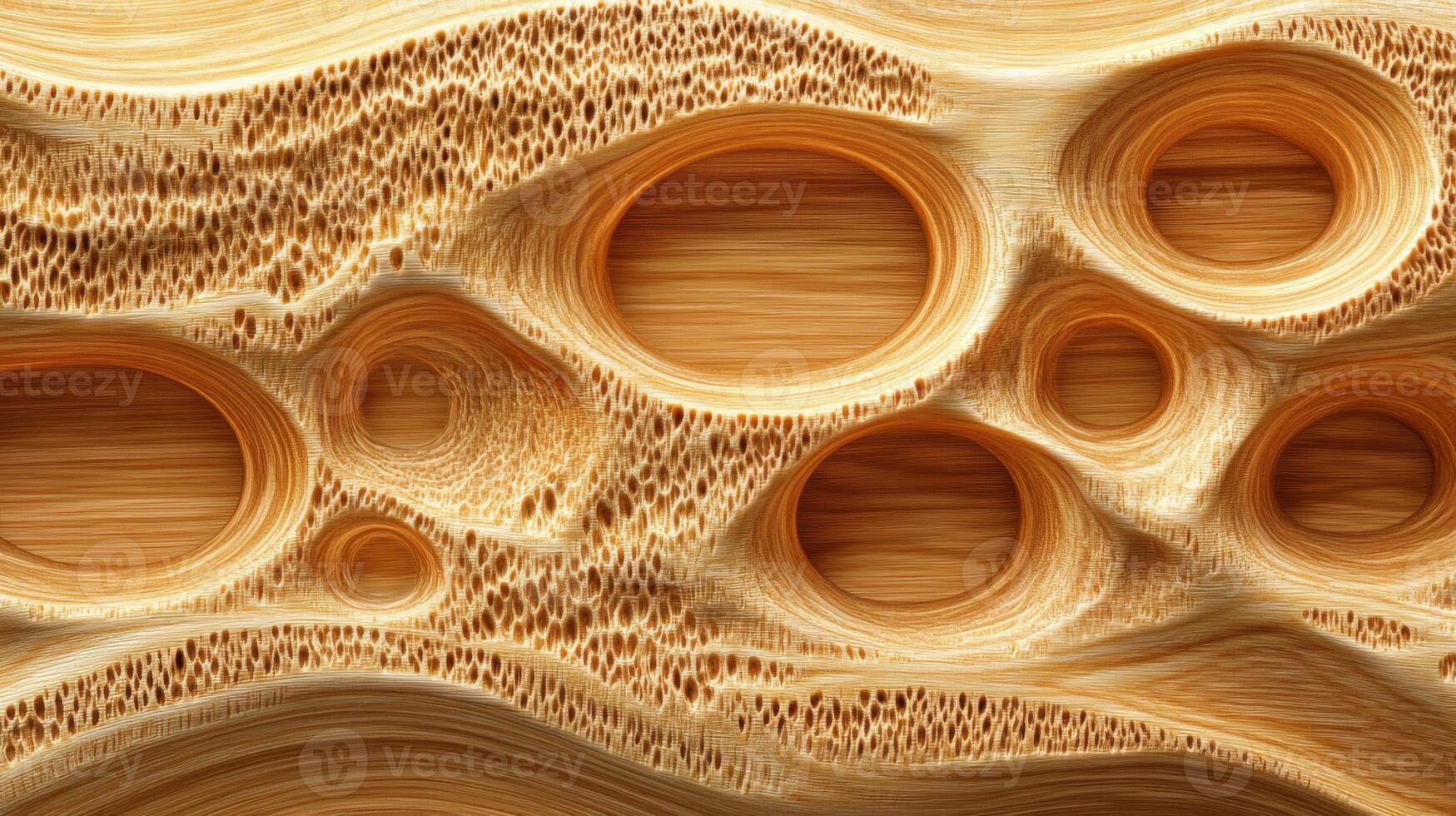 Abstract Wooden Surface with Carved Circles and Circular Indentations photo