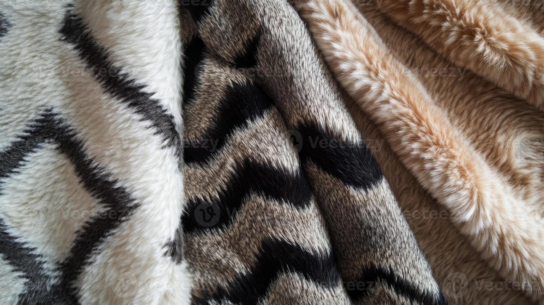 Close-up of Three Furry Fabrics with Zigzag Patterns photo