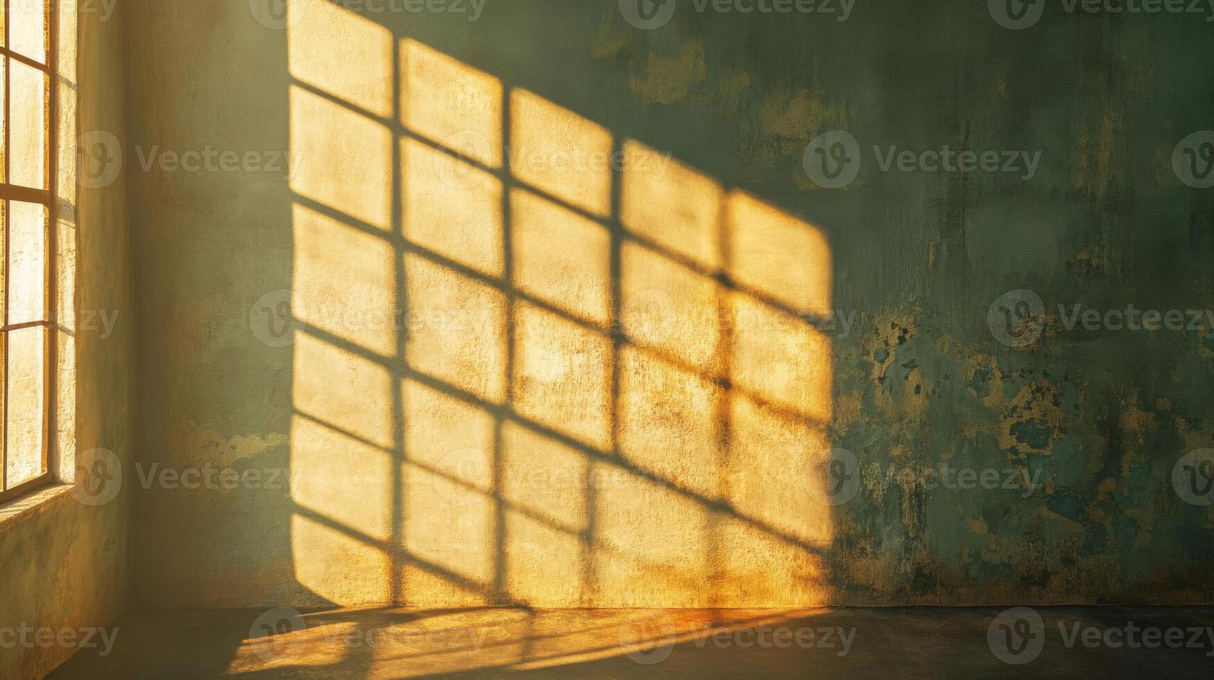 Sunlight Illuminating a Grungy Wall with Window Shadow photo