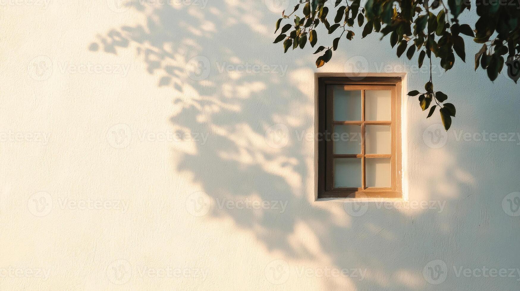 Window with Leaf Shadow on a White Wall photo