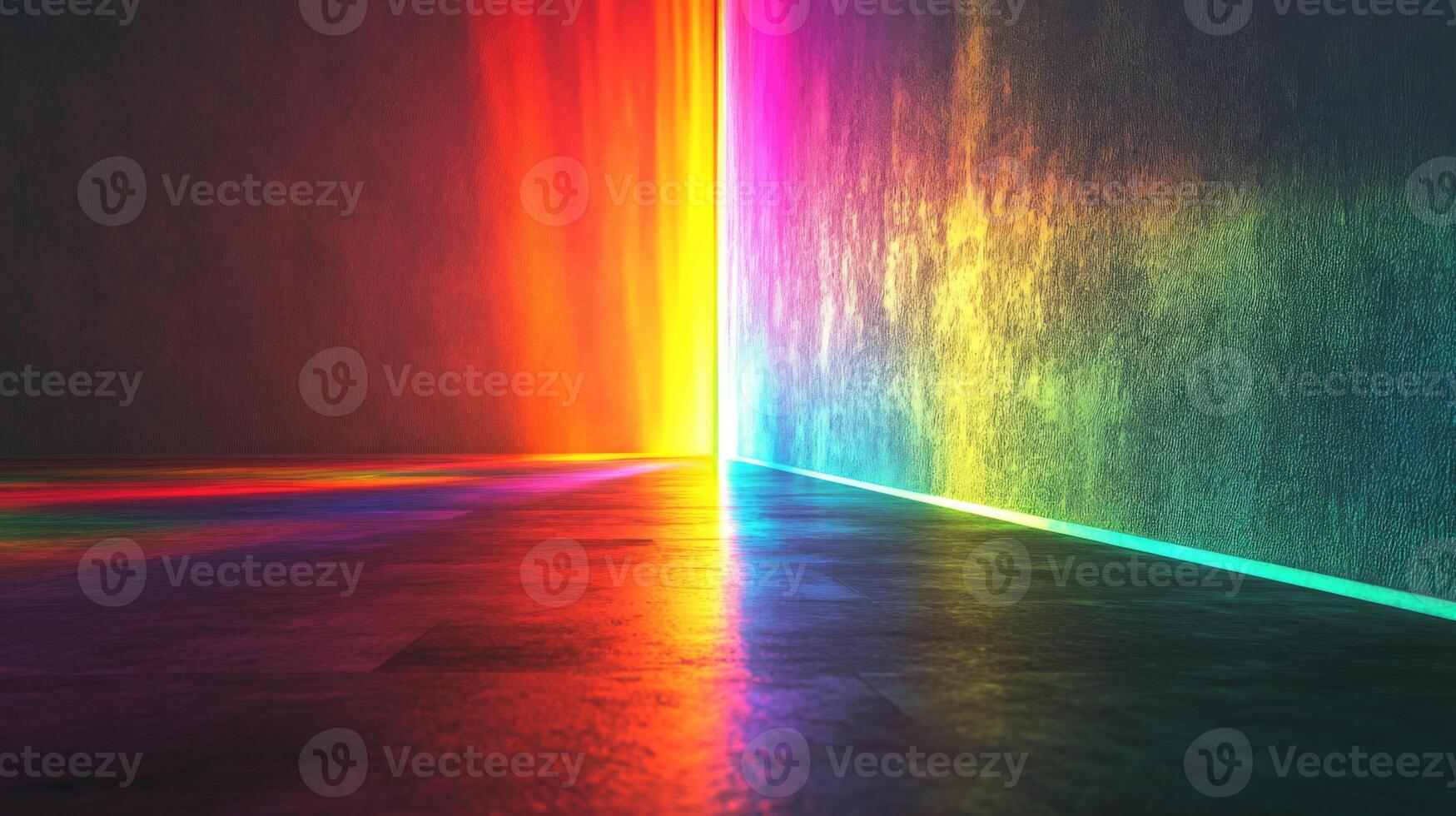 Neon Rainbow Light Illuminating Corner of Empty Room photo