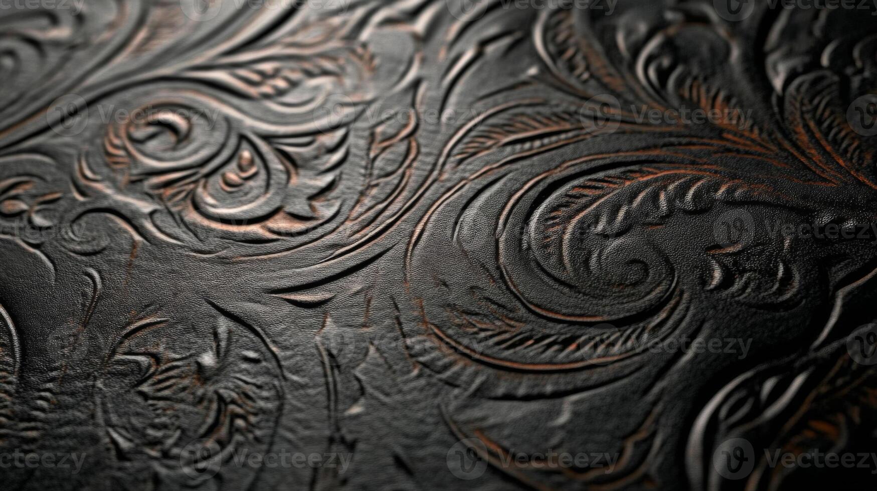 Intricate Floral Pattern Embossed on Dark Leather photo