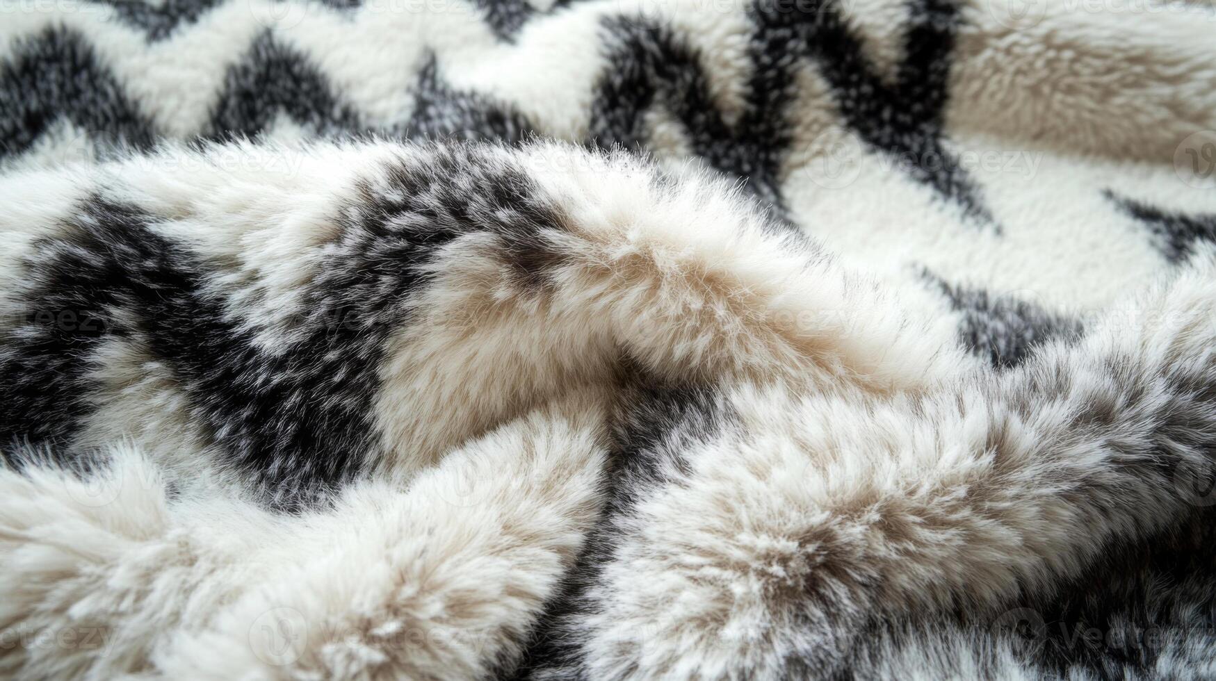 Close-up of White and Black Furry Fabric with Chevron Pattern photo