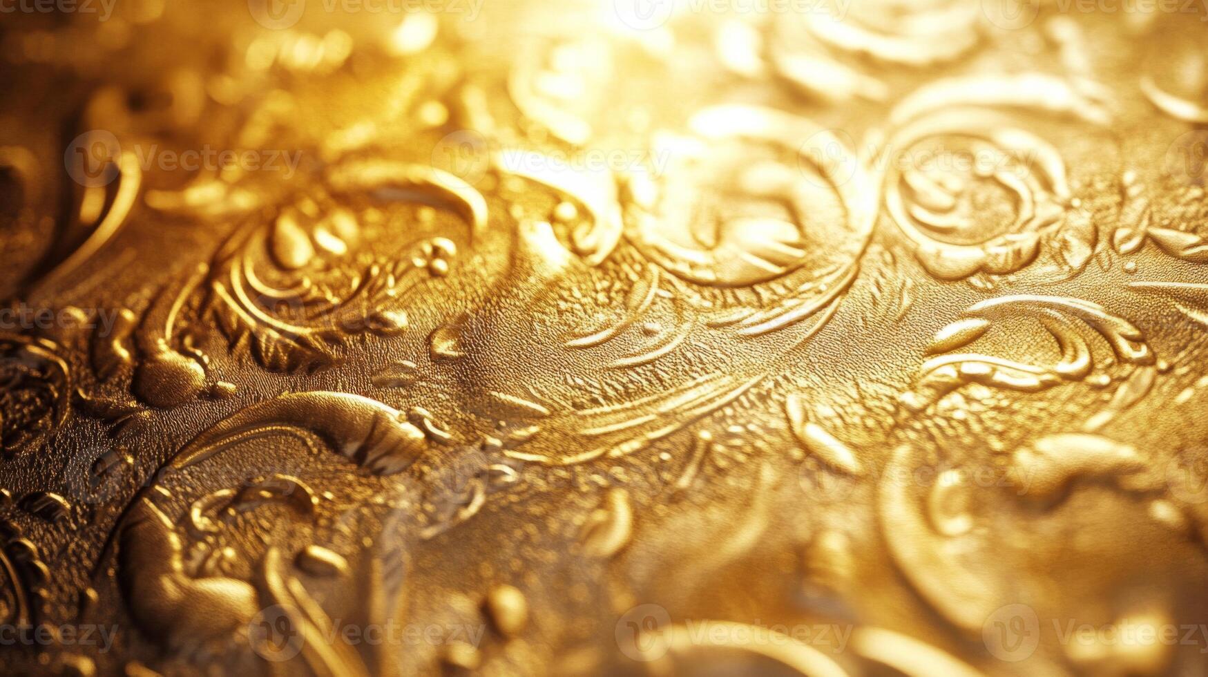 Golden Embossed Floral Pattern with Sunlight Reflection photo