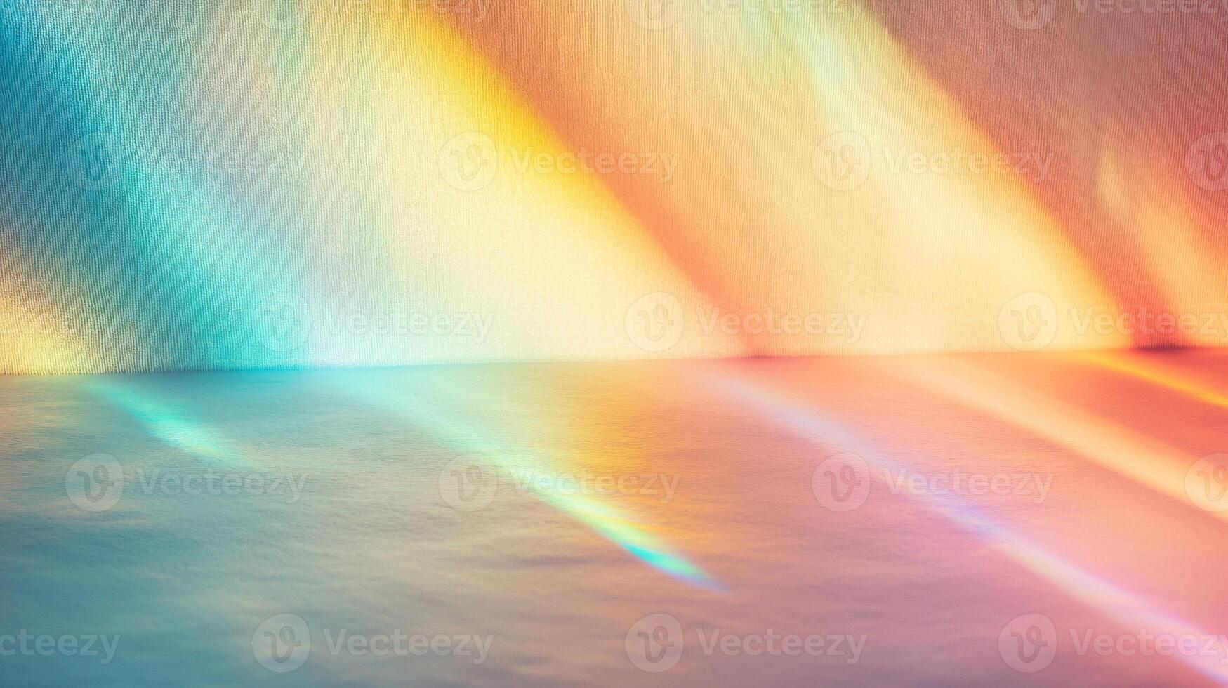 Abstract Rainbow Light Streaks on a Textured Wall and Floor photo