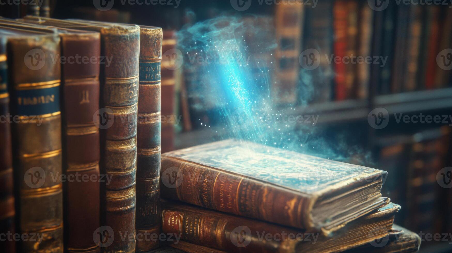 A Stack of Antique Books with Ethereal Glow photo