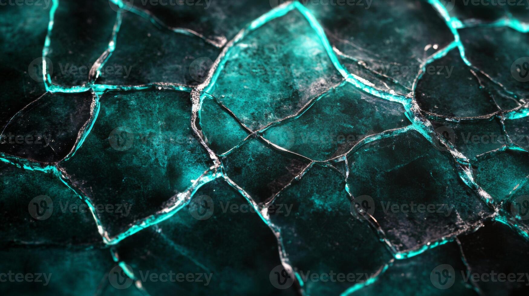 Cracked Glass with Teal Glowing Edges photo