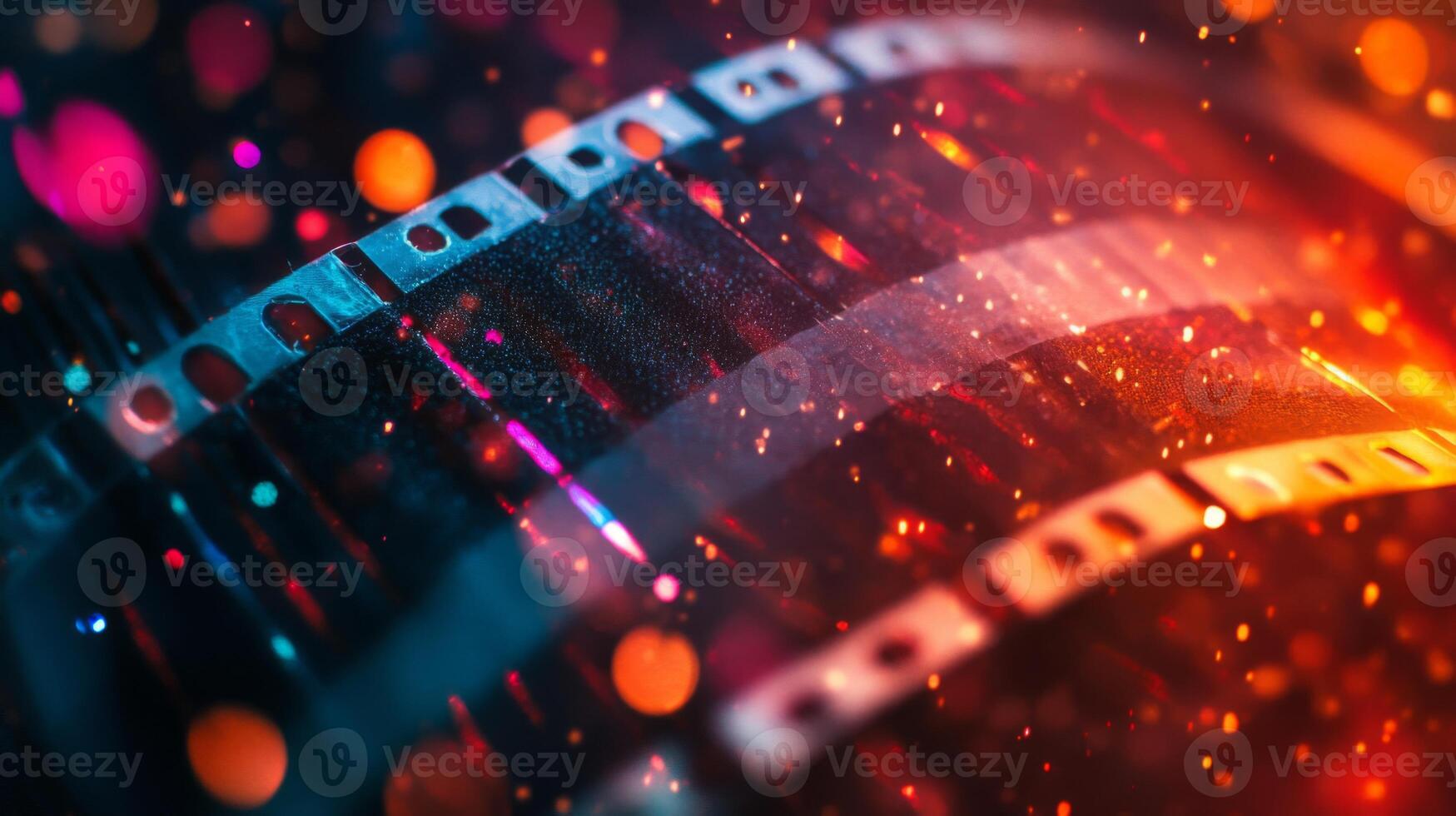 Abstract Close-up of Filmstrip with Sparks and Bokeh photo
