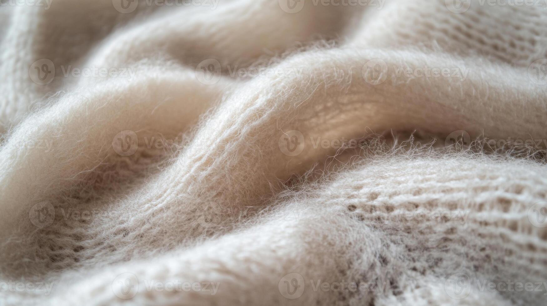 Close-up of Soft, Creamy White Knit Fabric with Fuzzy Texture photo